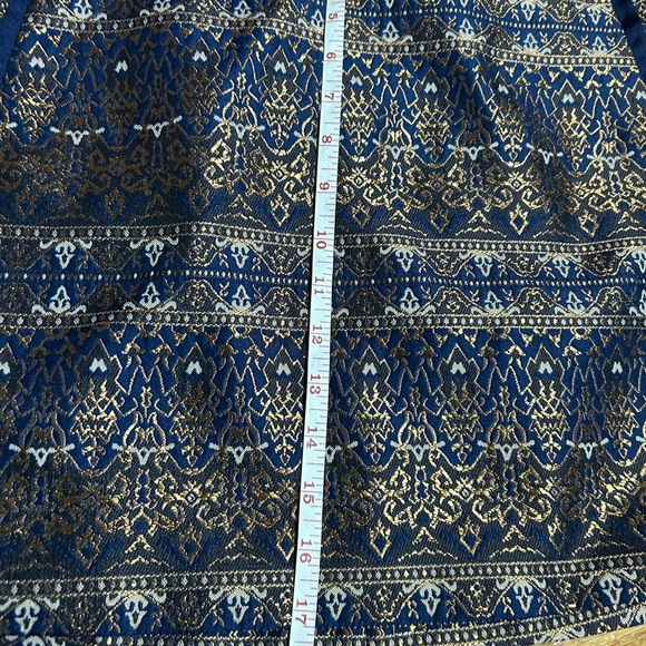 Massimo Dutti Mini Skirt Navy Blue Bronze Gold Metallic Jacquard Size 4 - Picture 11 of 12